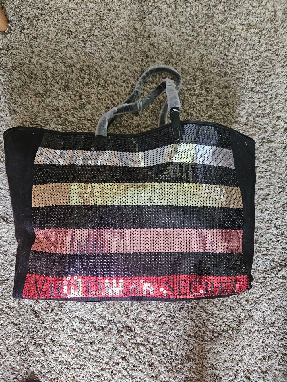 Victoria's Secret Black Tote with Multicolor Sequin Stripes